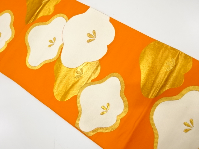 アンティーク　田村屋製　椿模様織り出し袋帯（材料）